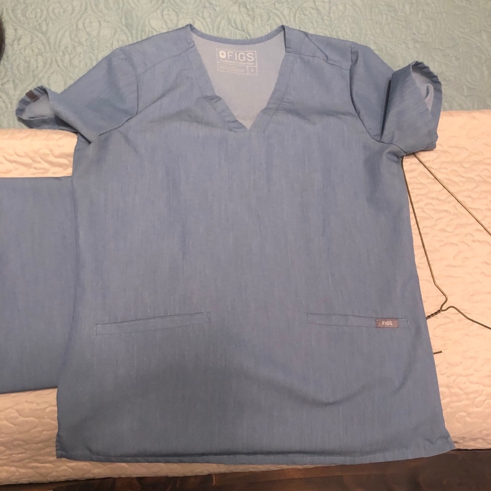 Figs heathered denim blue scrub set